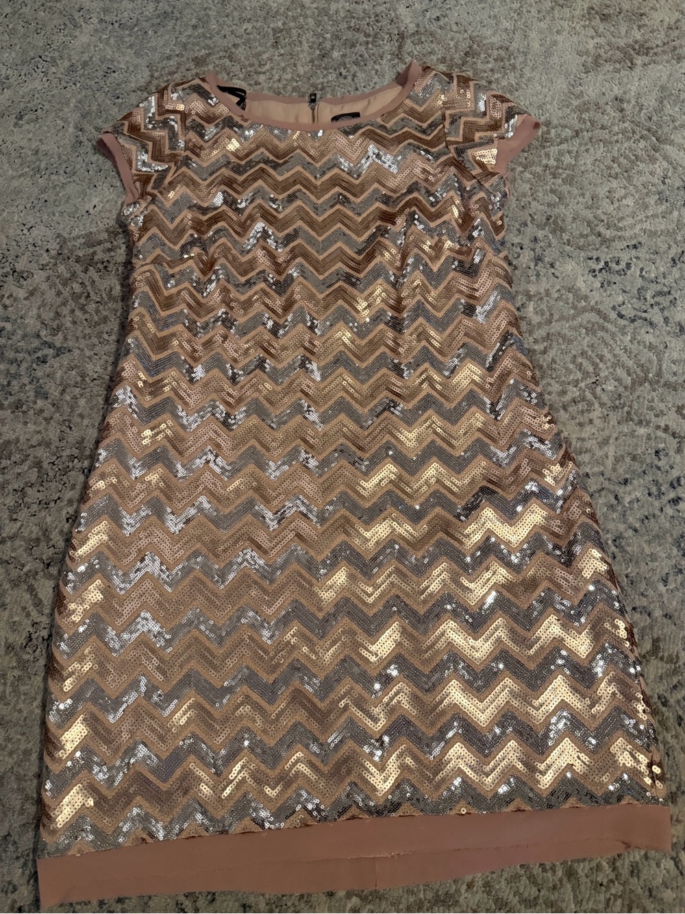 Vince Camuto- Sequin Chevron Shift Dress - Rose Gold